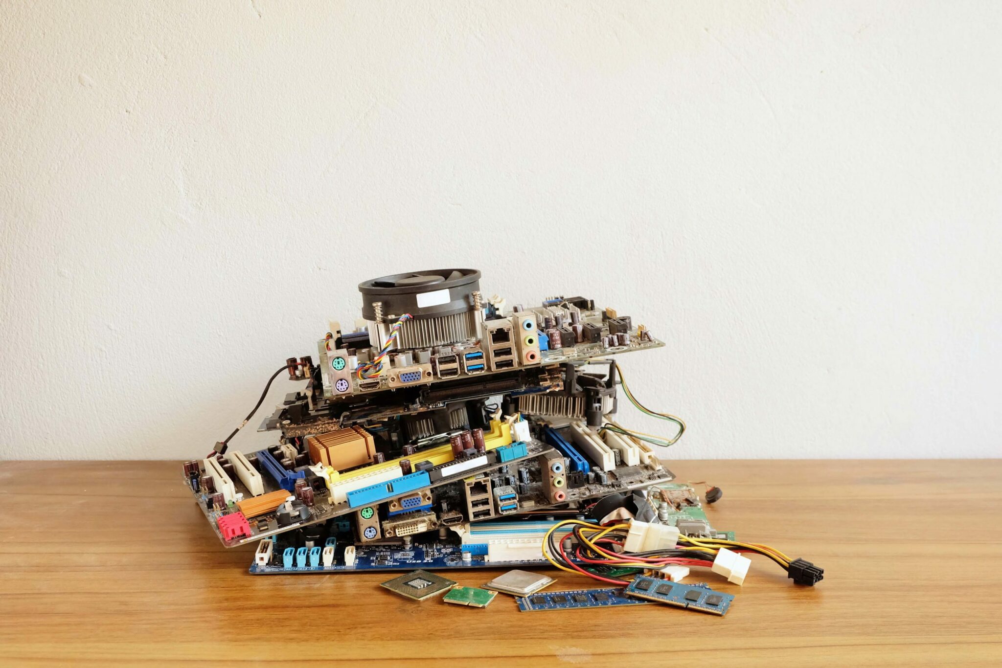 Pile of circuit boards and other electronic equipment