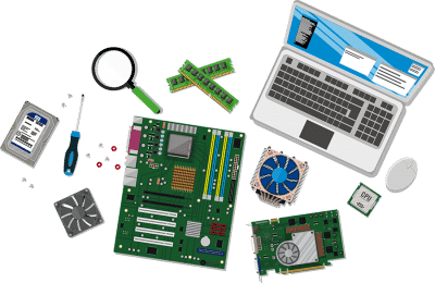 Laptop components laid out